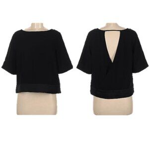 Banana Republic Black Cropped Open Back Elbow Sleeve Top - L Petite